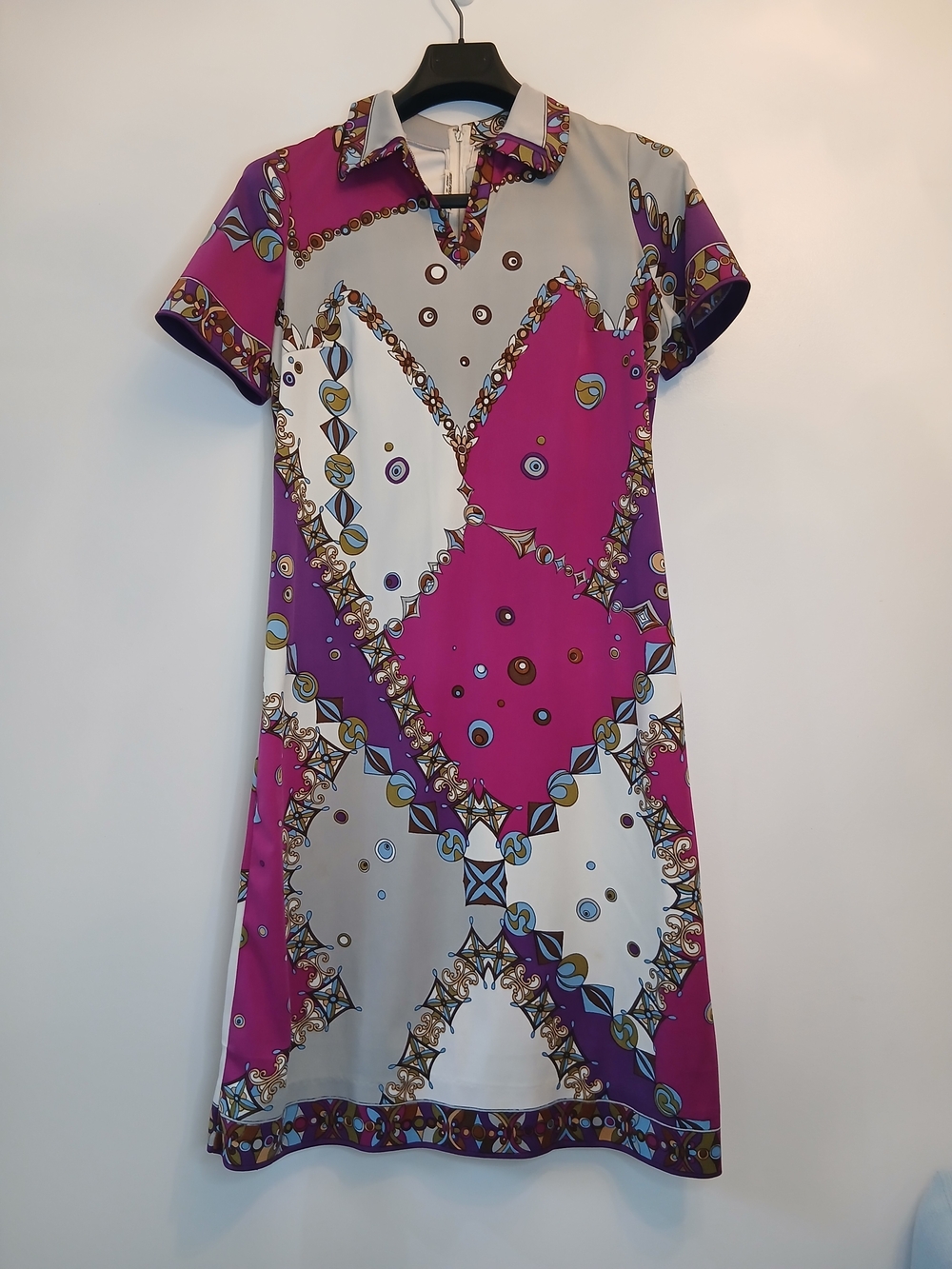 Vintage Italian Pucci Style Purple, Pink & Cream Printed Polo Dress
